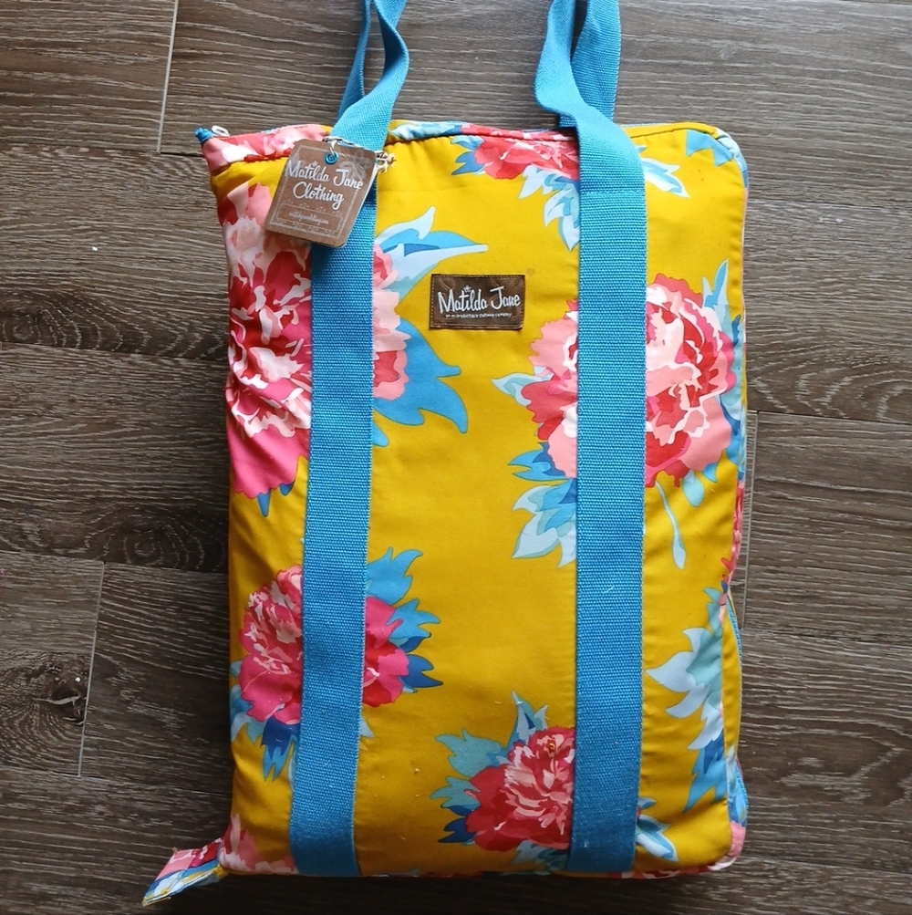 Matilda Jane Yellow Floral Tote Beach Picnic Blanket Towel NWT 84" Vacation Pool